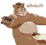  2019 anthro belly brown_fur clothing fundoshi fur humanoid_hands japanese_clothing jumperbear male mammal moobs navel nipples overweight overweight_male simple_background solo underwear ursid white_background 