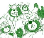  anthro canid canine clothing deadanthro eyes_closed group gyobu humanoid_hands leaf male mammal one_eye_closed overweight overweight_male raccoon_dog robe scar simple_background tanuki teeth tokyo_afterschool_summoners video_games white_background wink young 