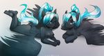  5_fingers 5_toes anthro blue_eyes blue_hair breasts duo equine feathered_wings feathers female feral fur grey_feathers grey_fur hair hooves looking_at_viewer mammal my_little_pony nipples nude pegasus smile toes wings zero-sum 