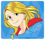  blonde_hair character_name closed_mouth dc_comics green_eyes looking_at_viewer portrait smile solo supergirl yafu_(yahuxx28) 