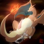  2015 animal_genitalia animal_penis anus belly censored charizard claws cum cum_in_mouth cum_inside cum_on_chest cum_on_ground cum_on_penis cum_on_stomach cum_on_tongue cum_string edit erection fangs feral fire genital_slit hi_res ineffective_censorship licking licking_lips long_penis lying male nintendo on_back penis pok&eacute;mon scalie simple_background slit solo spread_legs spreading tapering_penis tongue tongue_out uncensored video_games wings xlo_fa 