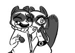  anthro belt black_and_white brother brother_and_sister clothed clothing dress duo fangs female inkyfrog laugh making_faces male mammal monochrome mustelid polecat sibling sister tongue tongue_out turtleneck 