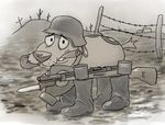  2015 armor boots canine cartoon_network clothing courage courage_the_cowardly_dog digital_media_(artwork) dog explosives footwear german grenade gun helmet knife looking_at_viewer male mammal ranged_weapon redout rifle weapon 