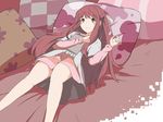  bed cropped dress photoshop polychromatic red red_eyes red_hair rin_(shelter) shelter tagme_(artist) 