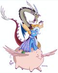  2016 ambiguous_gender beard cape clothing discord_(mlp) equine facial_hair feathered_wings feathers female feral friendship_is_magic horn jowybean male mammal my_little_pony open_mouth pig porcine simple_background smile teeth trixie_(mlp) unicorn white_background wings 