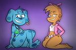  2016 anthro bear berenstain_bears bikini blue&#039;s_clues blue_(blue&#039;s_clues) blue_fur brown_fur canine clothing collar digital_media_(artwork) dog ear_piercing feet female fur mammal nervous panties piercing sb99 sister_bear smile swimsuit underwear 