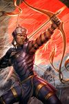  armor arrow bow_(weapon) celestial_archer dc_comics drawing_bow gloves hat holding holding_arrow holding_bow_(weapon) holding_weapon male_focus partly_fingerless_gloves quiver solo stanley_lau teeth weapon 