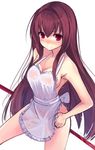  apron blush fate/grand_order fate_(series) gae_bolg highres jazztaki long_hair naked_apron red_eyes red_hair scathach_(fate)_(all) scathach_(fate/grand_order) solo 