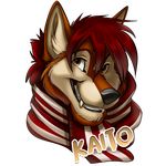  2016 alpha_channel anthro black_nose brown_eyes brown_fur canine digital_media_(artwork) fangs front_view fur hair headshot_portrait ifus kaito_(chronis_wolf) looking_at_viewer male mammal multicolored_fur name_badge portrait red_hair scarf signature simple_background smile solo tan_fur teeth timber_wolf transparent_background two_tone_fur wolf 