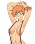  armpits arms_behind_head arms_up breasts covered_nipples green_eyes kasumi_(pokemon) large_breasts looking_at_viewer naked_suspenders navel orange_hair pokemon side_ponytail smile solo stomach suspenders ttrop upper_body 