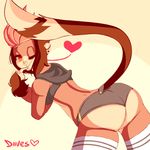  &lt;3 animated anthro bare_shoulders bra breasts butt camel_toe clothed clothing cookie_(solfanger) diives facial_piercing female fully_clothed hair looking_at_viewer looking_back mammal monkey multicolored_hair nose_piercing nose_ring one_eye_closed orange_eyes panties piercing primate signature simple_background solo two_tone_hair underwear wink 