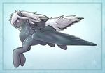  blue_eyes equine fan_character feathers flying frost_feathers fur grey_feathers grey_fur hi_res horse jalle looking_at_viewer mammal my_little_pony pony smile solo white_fur white_mane white_tail wings 