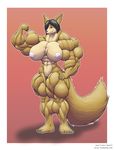  2016 abs anthro biceps big_breasts black_hair breasts canine female fennec fox hair invalid_tag mammal muscular muscular_female navel nipples nude pose pussy smile thematelija 