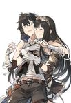  1girl ayer bandaged_arm bandages bare_shoulders black_hair brother_and_sister duoyuanjun gloves goggles granblue_fantasy highres jessica_(granblue_fantasy) siblings 