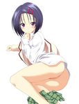  1girl anus ass black_hair blush clitoris decensored female hair_ornament hairpin long_sleeves looking_at_viewer lying on_side photoshop purple_eyes pussy sairenji_haruna school_uniform serafuku shiny shiny_hair short_hair simple_background skirt solo to_love-ru undressing white_background 