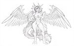  anthro autumm_airwave big_breasts breasts clothing corset dragon female horn lingerie looking_at_viewer monochrome solo standing wide_hips wings 