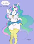  2015 anthro anthrofied big_breasts breasts cleavage clothed clothing clothing_lift colored digital_media_(artwork) edit english_text equine feathered_wings feathers female friendship_is_magic hair horn huge_breasts kevinsano legwear long_hair mammal midriff multicolored_hair my_little_pony navel princess_celestia_(mlp) pussy simple_background skirt skirt_lift smile solo stockings text thick_thighs under_boob voluptuous white_feathers white_skin wide_hips winged_unicorn wings 