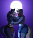  2016 animaniacs anthro belt big_breasts blue_fur breast_squish breasts breasts_frottage canine capcom clothed clothing crossgender crossover darkstalkers duo female female/female fur glowing glowing_eyes hair hi_res jon_talbain ky_(malamute) licking licking_lips looking_at_viewer mammal moon night open_mouth outside pants partially_clothed simple_background smile tongue tongue_out torn_clothing video_games warner_brothers were werewolf wide_hips wilford_wolf wolf yellow_eyes 