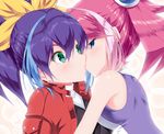  blue_eyes blue_hair blush bow bracelet_girls couple green_eyes hair_bow highres hiiragi_yuzu incest karucho kiss multicolored_hair multiple_girls pink_hair ponytail serena_(yuu-gi-ou_arc-v) siblings sisters surprise_kiss surprised twincest twins twintails two-tone_hair yuri yuu-gi-ou yuu-gi-ou_arc-v 