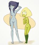  alien blue_hair blue_skin blush boots breasts cartoon_network clothing cute duo fangirl fawning feet female footwear frown gem green_hair green_skin hair humanoid kt-draws lapis_lazuli_(steven_universe) legwear love nipples nude peridot_(steven_universe) pussy simple_background size_difference small_breasts smile socks standing steven_universe white_skin 