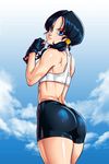  1girl ass back black_hair breasts dragon_ball dragonball_z female large_breasts legs long_hair looking_at_viewer r3ydart shorts sky solo twintails videl 