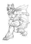  anthro autumm_airwave clothed clothing feline female looking_at_viewer mammal melee_weapon monochrome smile solo standing sword weapon 