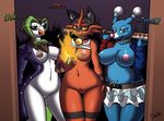  2016 anthro anthrofied areola avian baseball_bat big_breasts bird breasts cat clothed clothing dartrix dialogue drako1997 english_text exposed_breasts eyelashes fangs feline female fire group half-closed_eyes halloween hi_res holidays looking_at_viewer mammal marine navel nintendo nipples owl pinniped pok&eacute;mon pussy red_eyes sea_lion smile text torracat video_games yellow_sclera 