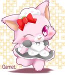  &lt;3 blush bow cat clothing cute dress feline female food fruit garnet_(jewelpet) jewelpet looking_at_viewer maid_uniform mammal one_eye_closed pink_eyes pose pussy sanrio strawberry suvaru uniform wink 