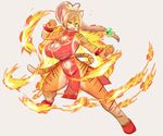  artist_request brown_hair chinese_clothes fire furry long_hair open_mouth ponytail tiger 