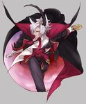  alternate_costume animal_ears blue_eyes cape dark_skin dark_skinned_male erune eustace_(granblue_fantasy) granblue_fantasy gun hair_over_one_eye halloween halloween_costume holding holding_weapon male_focus rifle simple_background siwomi solo vampire_costume weapon white_hair 