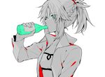  armor citron_82 fate/apocrypha fate_(series) green_eyes long_hair looking_at_viewer monochrome mordred_(fate) mordred_(fate)_(all) ponytail solo spot_color 