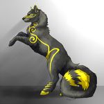  ambiguous_gender black_nose canine caprine eam0 fur goat gradient_background grey_fur hybrid mammal markings nude paws simple_background solo standing wolf yellow_eyes yellow_fur 