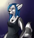  2013 anthro black_lips black_nose blue_eyes blue_hair breasts canine clothed clothing eam0 female fur gradient_background hair inner_ear_fluff mammal simple_background solo white_fur wolf 