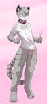  balls barefoot bottomless clothed clothing collar digitigrade dripping erection erection_under_clothes eyewear feline front_view full-length_portrait glasses looking_at_viewer male mammal munks_(artist) penis pinup portrait pose shirt slim solo standing t-shirt wet_shirt 