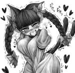  ahegao animal_ears blush braid breasts cat_ears commentary_request dress extra_ears greyscale hair_ribbon heart heart-shaped_pupils in_heat kaenbyou_rin kawazoi_riverside large_breasts long_hair looking_at_viewer monochrome multiple_tails pointy_ears ribbon slit_pupils solo symbol-shaped_pupils tail tearing_up tears thighs tongue tongue_out touhou translation_request trembling twin_braids twintails two_tails v_arms 