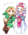  1girl blonde_hair blue_eyes blush couple hat instrument kaidou_mitsuki link ocarina open_mouth pointy_ears princess_zelda smile the_legend_of_zelda the_legend_of_zelda:_ocarina_of_time young_link young_zelda younger 
