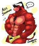  2015 abs alec_sundown anthro armpit_hair armpits beard biceps black_hair body_hair bovine bulge cattle chest_hair clothed clothing facial_hair flexing fur hair horn invalid_tag male mammal muscular nipples onodera partially_clothed pubes red_fur simple_background solo underwear 