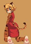  artist_request ass blonde_hair blue_eyes chinese_clothes furry open_mouth tiger 