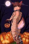  2016 anthro bandage butt canine female food fox fruit full_moon fur hair halloween holidays looking_at_viewer mammal moon pumpkin ruth66 smile solo 