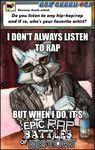  anthro blue_fur canine clothed clothing english_text eyewear fangs fur glasses grrrwolf male mammal meme multicolored_eyes orange_eyes rap solo suit text traditional_media_(artwork) water_bottle watercolor_(artwork) yellow_eyes 