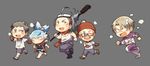  ;d anger_vein atsushi_toushirou black_hair blonde_hair blue_eyes blue_hair brown_hair chibi fang fuku_(pukuyan) glasses gloves goggles goggles_on_head grey_eyes hakata_toushirou hat heshikiri_hasebe male_focus mittens multiple_boys nihongou_(touken_ranbu) one_eye_closed open_mouth ponytail purple_eyes red-framed_eyewear red_gloves running sayo_samonji scarf shorts smile touken_ranbu track_suit white_gloves 