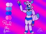  2016 4_fingers animatronic anthro black_nose canine clothed clothing dashiathebunny eyelashes fan_character female five_nights_at_freddy&#039;s five_nights_at_freddy&#039;s_2 fox fur hair hair_tuft invalid_tag lagomorph lipstick machine makeup mammal multicolored_fur one_eye_closed pink_eyes purple_fur robot sharp_teeth signature simple_background teeth underwear video_games wink 