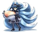  animal_humanoid big_breasts blue_hair blush breasts canine cleavage clothed clothing drill_hair eyewear female fox fox_humanoid glasses green_eyes hair hi_res huge_breasts humanoid hyper hyper_breasts looking_at_viewer maid_uniform mammal multi_tail pale_skin pose skimpy smile solo tight_clothing uniform xacro 