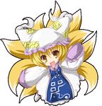  :d animated animated_gif blonde_hair blush from_above full_body hat long_sleeves looking_at_viewer looking_up lowres open_mouth pillow_hat short_hair smile solo standing tareme tassel touhou transparent_background wide_sleeves yakumo_ran 
