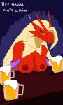  anthro avian beer_glass blaziken breasts crazy-fox exposed_breasts female humanoid nintendo nipples pok&eacute;mon pok&eacute;mon_(species) presenting presenting_breasts solo video_games 