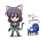  animal_ears cat_ears cat_tail ghost_in_the_shell ghost_in_the_shell_stand_alone_complex gits kusanagi_motoko lowres major mokoto mokoto_kusanagi nekomimi purple_hair red_eyes short_hair tachikoma tail 