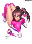  2006 artist_request brown_hair collar dated full_body gloves leotard looking_at_viewer looking_back original pink_legwear pink_leotard purple_eyes ryu_(ryu's_former_site) simple_background solo thighhighs twintails white_background 