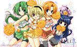  bike_shorts blonde_hair cheerleader furude_rika green_skirt hanyuu highres higurashi_no_naku_koro_ni houjou_satoko izumi_rei multiple_girls pom_poms ryuuguu_rena skirt sonozaki_mion tank_top thighhighs wallpaper widescreen 