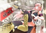  bass_guitar blue_eyes boots headphones instrument long_hair megurine_luka pink_hair porurin skirt solo speaker thighhighs very_long_hair vocaloid 