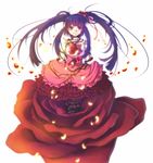  bdsm blood blue_eyes blue_hair bondage bound bow choker dress flower frills furudo_erika hair_ornament md5_mismatch pantyhose pink_bow plant ribbon solo twintails umineko_no_naku_koro_ni vines yorii_shuuichi 